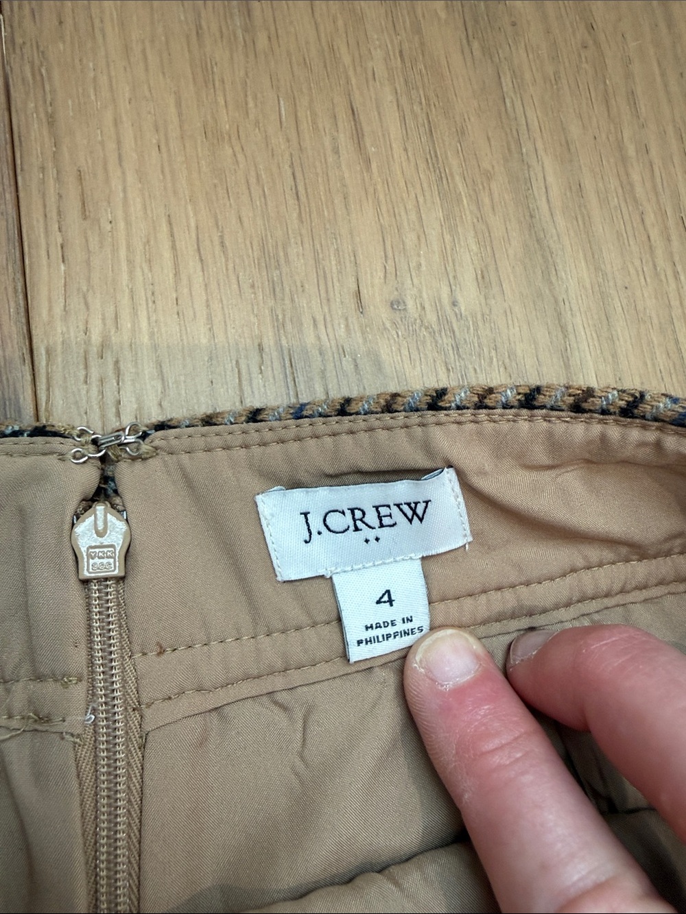 J. Crew Brown Houndstooth Mini Skirt with Subtle Blue & Red Threads - Picture 2 of 5